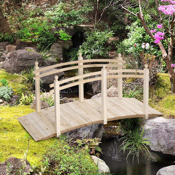 Outsunny 7.5' Wooden Arch Garden Bridge With Safety Rails Natural Wood Tone