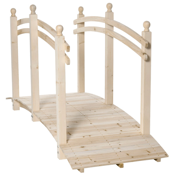 outsunny 7.5' Wooden Arch Garden Bridge with Safety Rails Natural Wood Tone