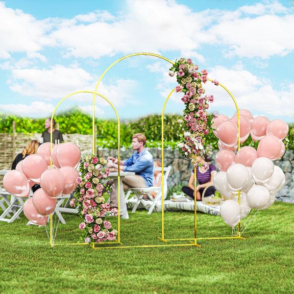 Outsunny 7/6.5/6ft 3-Piece Metal Arch Stand Set For Weddings & Parties Gold
