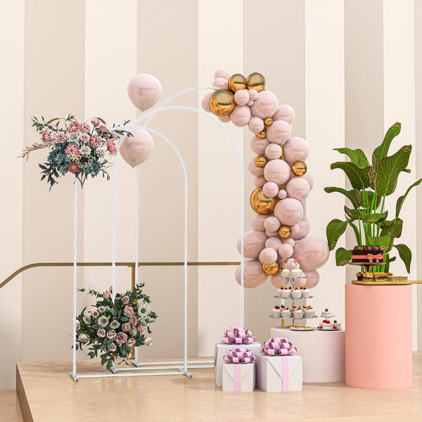 Outsunny 7/6.5/6ft Metal Wedding Arch Frame Backdrop Stand Set Of 3 White