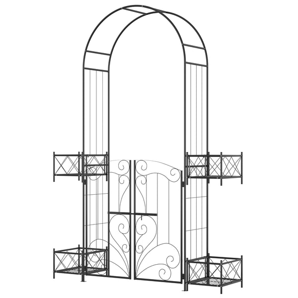 Outsunny 7' Metal Garden Arch Trellis With Gate For Climbing Vines & Weddings Black