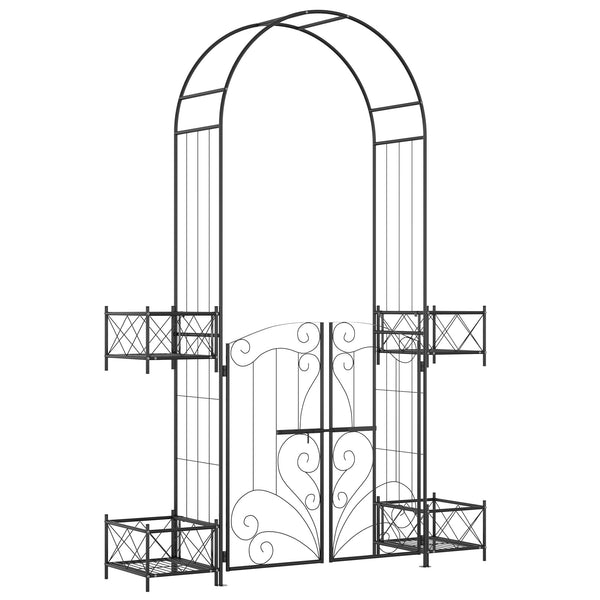 outsunny 7' Metal Garden Arch Trellis with Gate for Climbing Vines & Weddings Black