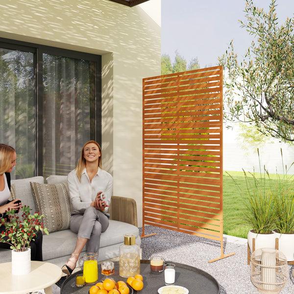 Outsunny 78" X 48" Metal Outdoor Privacy Screen & Climbing Trellis With Stand Brown