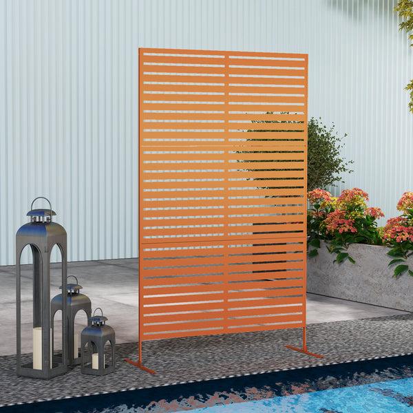 Outsunny 78" X 48" Metal Outdoor Privacy Screen & Climbing Trellis With Stand Brown