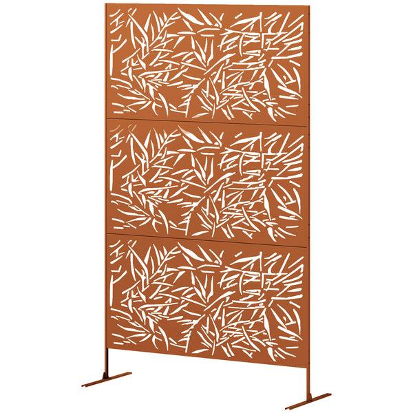 Outsunny 78" X 48" Metal Outdoor Privacy Screen With Climbing Plant Trellis And Stand Bamboo Brown