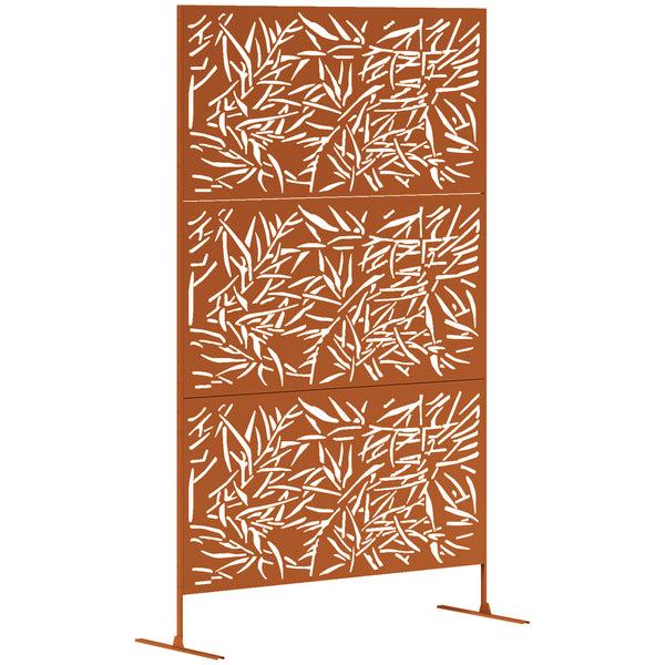 outsunny 78" x 48" Metal Outdoor Privacy Screen with Climbing Plant Trellis and Stand Bamboo Brown