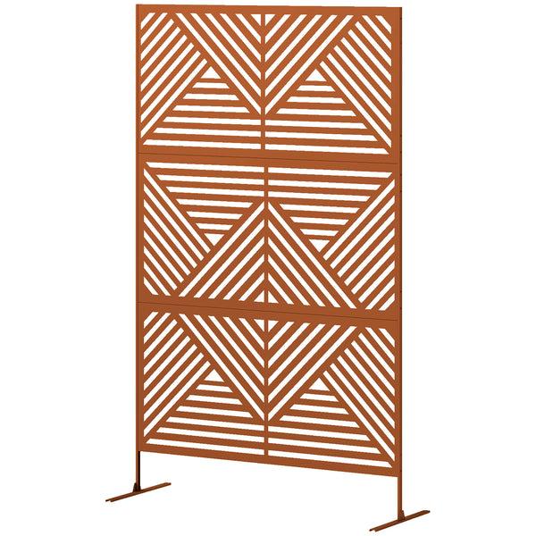 Outsunny 78" X 48" Metal Outdoor Privacy Screen With Stand Rhombus Design Brown Climbing Plant Trellis
