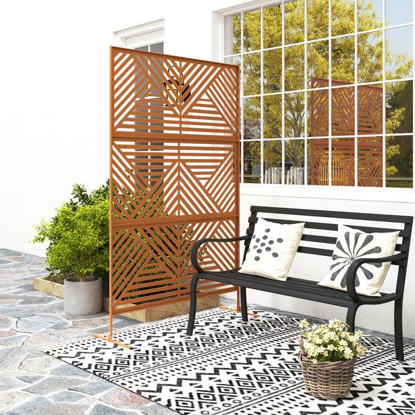 Outsunny 78" X 48" Metal Outdoor Privacy Screen With Stand Rhombus Design Brown Climbing Plant Trellis
