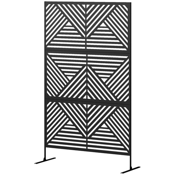 Outsunny 78" X 48" Metal Outdoor Privacy Screen With Stand Rhombus Black Climbing Plant Trellis