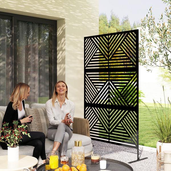 Outsunny 78" X 48" Metal Outdoor Privacy Screen With Stand Rhombus Black Climbing Plant Trellis