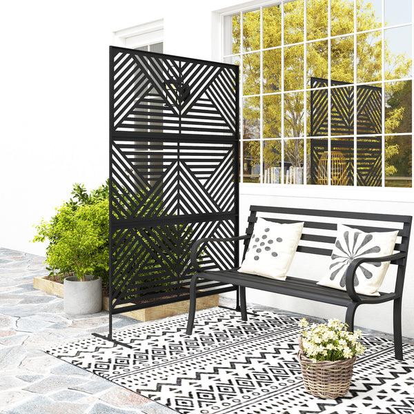 Outsunny 78" X 48" Metal Outdoor Privacy Screen With Stand Rhombus Black Climbing Plant Trellis