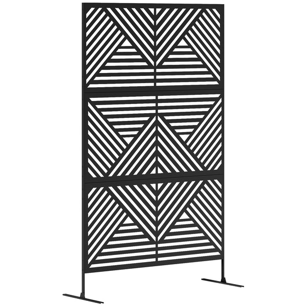 outsunny 78" x 48" Metal Outdoor Privacy Screen with Stand Rhombus Black Climbing Plant Trellis