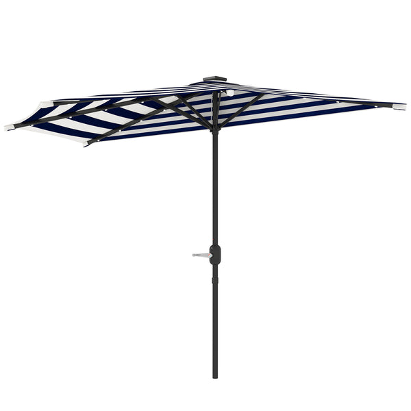 Outsunny 8.5 Ft Half Patio Umbrella With UPF 30+ Vented Canopy Crank Tilt Navy Blue