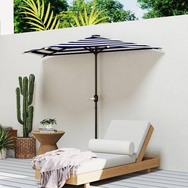 Outsunny 8.5 Ft Half Patio Umbrella With UPF 30+ Vented Canopy Crank Tilt Navy Blue