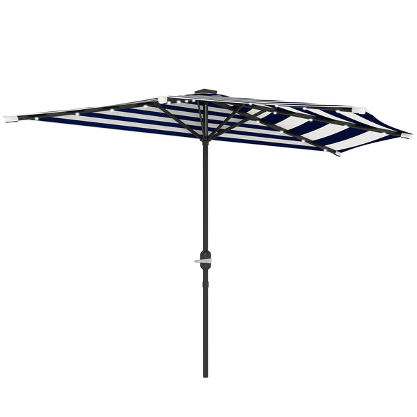 outsunny 8.5 ft Half Patio Umbrella with UPF 30+ Vented Canopy Crank Tilt Navy Blue
