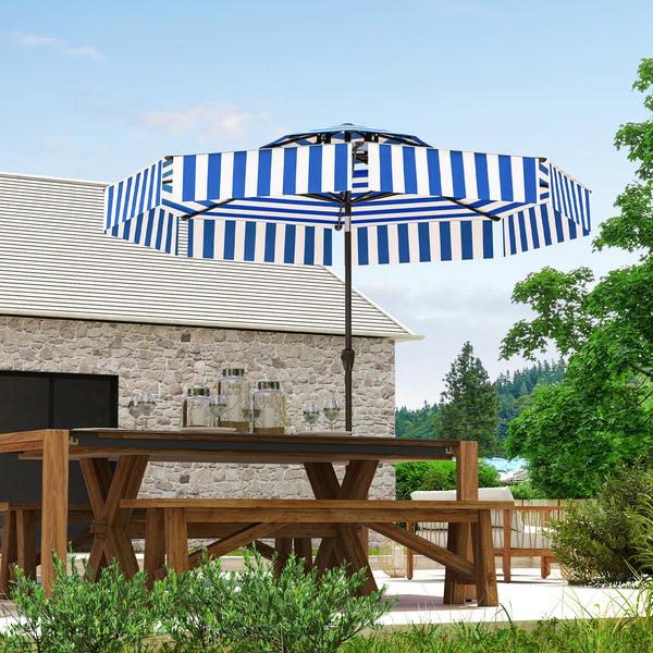 Outsunny 8.6FT Patio Umbrella With Tilt Crank & UPF 30+ Sun Protection 2-Tier Vented Design Navy Blue