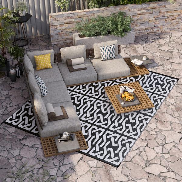 Outsunny 8' X 10' Reversible Outdoor Rug For RV & Camping With Carry Bag Black & White