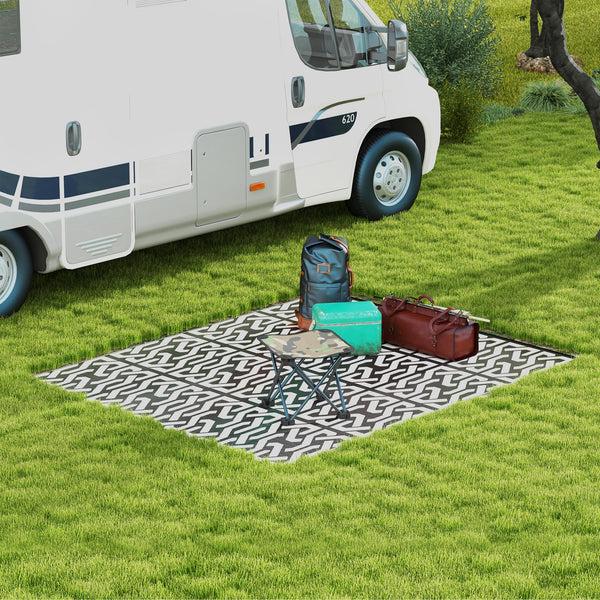 Outsunny 8' X 10' Reversible Outdoor Rug For RV & Camping With Carry Bag Black & White