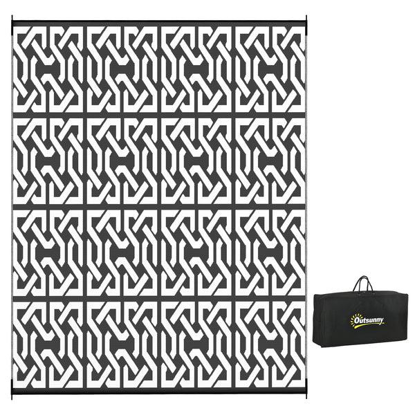 outsunny 8' x 10' Reversible Outdoor Rug for RV & Camping with Carry Bag Black & White