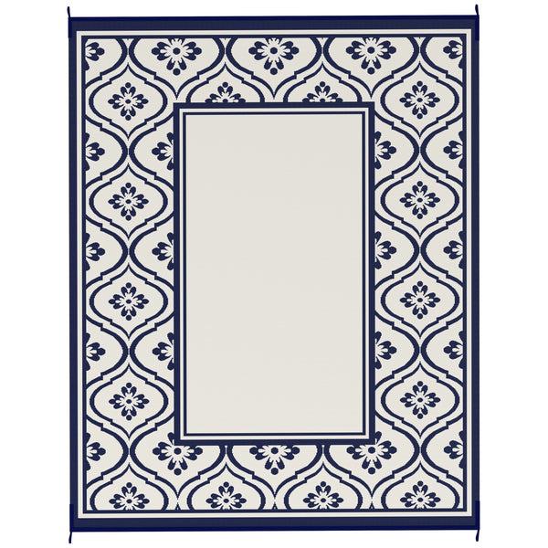 Outsunny 8' X 10' Reversible Outdoor Rug - Waterproof Plastic Straw With Carry Bag Blue & White Border