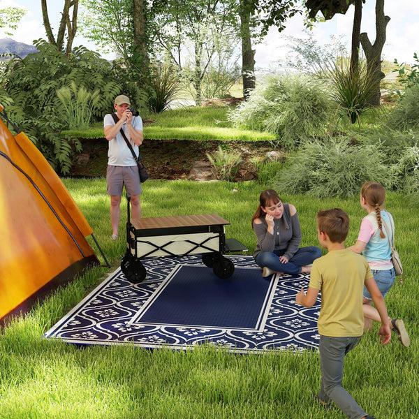 Outsunny 8' X 10' Reversible Outdoor Rug - Waterproof Plastic Straw With Carry Bag Blue & White Border