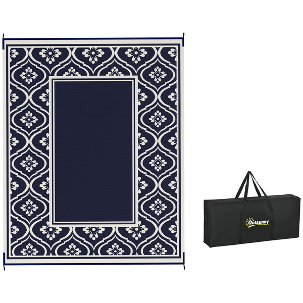 outsunny 8' x 10' Reversible Outdoor Rug - Waterproof Plastic Straw with Carry Bag Blue & White Border outsunny 8' x 10' Reversible Outdoor Rug - Waterproof Plastic Straw with Carry Bag Blue & White Border