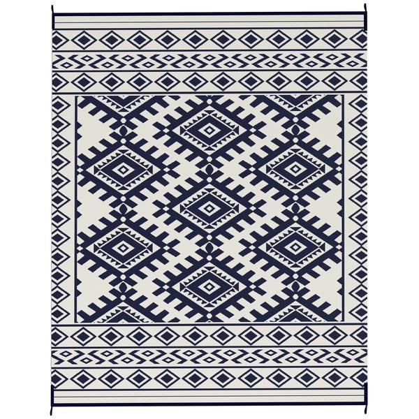 Outsunny 8' X 10' Reversible Waterproof Outdoor Rug Plastic Straw With Blue & White Rhombus Border