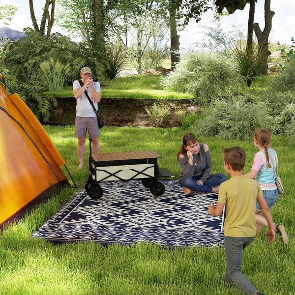 Outsunny 8' X 10' Reversible Waterproof Outdoor Rug Plastic Straw With Blue & White Rhombus Border