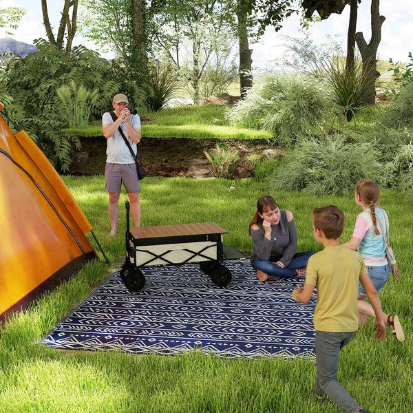 Outsunny 8' X 10' Reversible Waterproof Plastic Straw Outdoor Rug In Blue & White Geometric