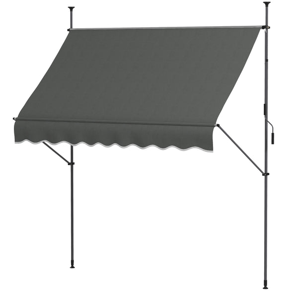 Outsunny 8' X 4' Manual Retractable Awning With Non-Screw Installation UV-Resistant Dark Gray