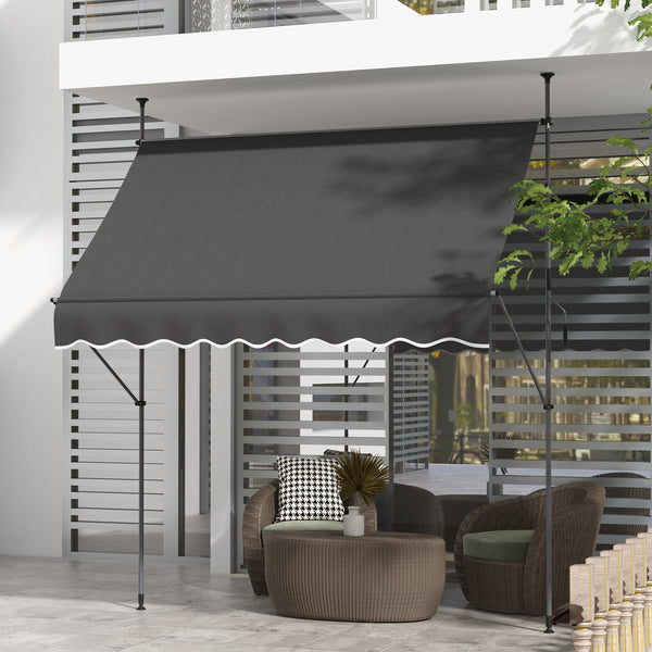 Outsunny 8' X 4' Manual Retractable Awning With Non-Screw Installation UV-Resistant Dark Gray