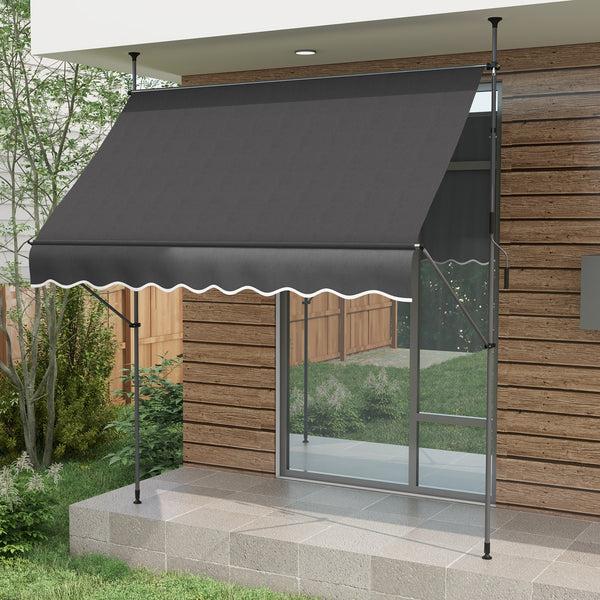 Outsunny 8' X 4' Manual Retractable Awning With Non-Screw Installation UV-Resistant Dark Gray