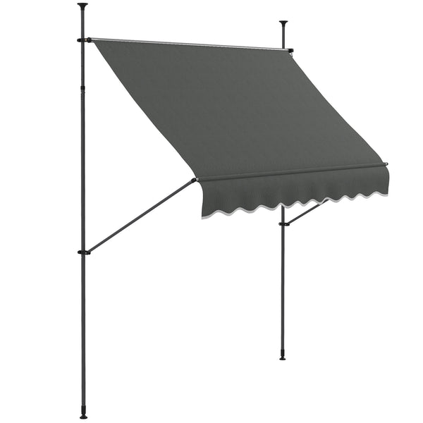 outsunny 8' x 4' Manual Retractable Awning with Non-Screw Installation UV-Resistant Dark Gray