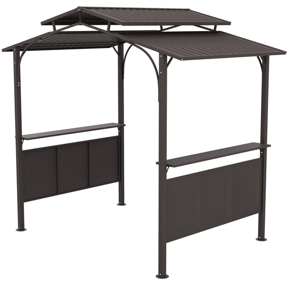 Outsunny 8' X 5' BBQ Grill Gazebo Double Tiered Roof Steel Frame 2 Shelves Brown