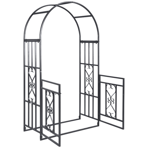 Outsunny 81" Metal Garden Arbor With Double Doors Locking Gate Vine Frame & Heart Motifs Grey