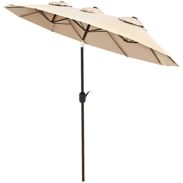 Outsunny 9.5' Double Sided Outdoor Market Umbrella With Push Button Tilt & Crank 3 Air Vents Brown