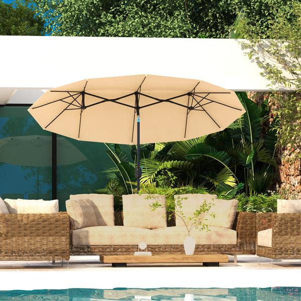 Outsunny 9.5' Double Sided Outdoor Market Umbrella With Push Button Tilt & Crank 3 Air Vents Brown