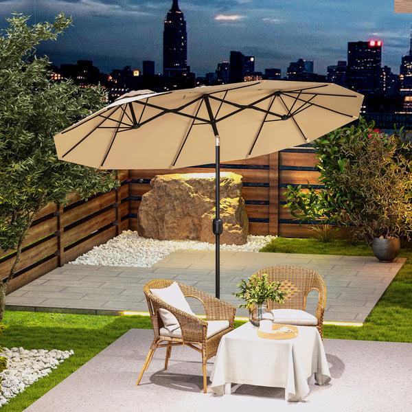Outsunny 9.5' Double Sided Outdoor Market Umbrella With Push Button Tilt & Crank 3 Air Vents Brown