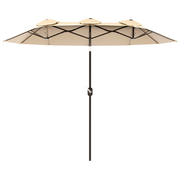 outsunny 9.5' Double Sided Outdoor Market Umbrella with Push Button Tilt & Crank 3 Air Vents Brown outsunny 9.5' Double Sided Outdoor Market Umbrella with Push Button Tilt & Crank 3 Air Vents Brown