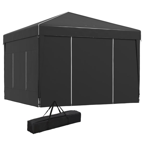 Outsunny 9.7' X 9.7' Pop Up Canopy Tent With Sidewalls 2 Mesh Windows & Reflective Strips Black