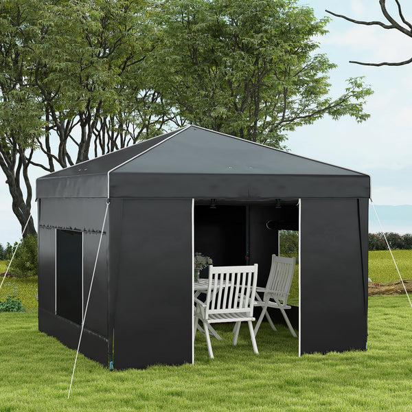 Outsunny 9.7' X 9.7' Pop Up Canopy Tent With Sidewalls 2 Mesh Windows & Reflective Strips Black