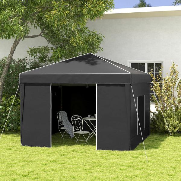 Outsunny 9.7' X 9.7' Pop Up Canopy Tent With Sidewalls 2 Mesh Windows & Reflective Strips Black