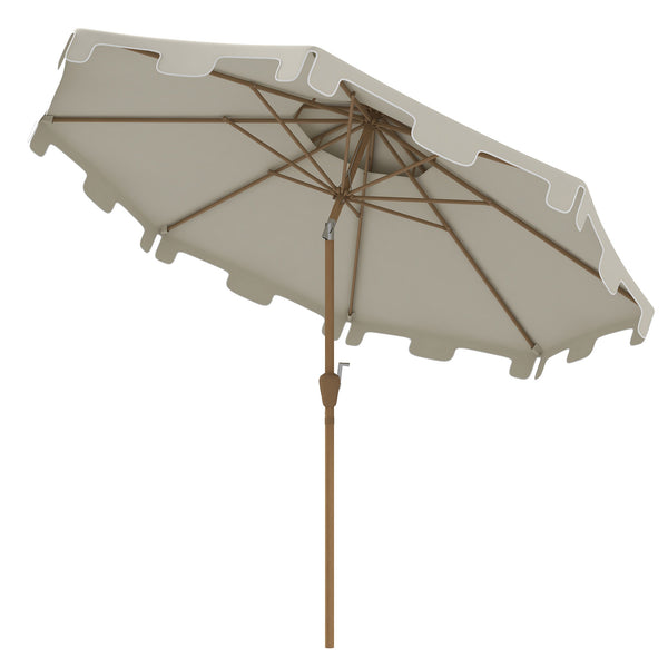 Outsunny 9' Patio Umbrella With Push Button Tilt And Crank Outdoor Umbrella With 8 Ribs Cream White