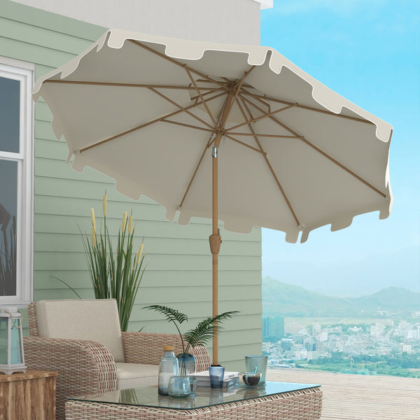 Outsunny 9' Patio Umbrella With Push Button Tilt And Crank Outdoor Umbrella With 8 Ribs Cream White