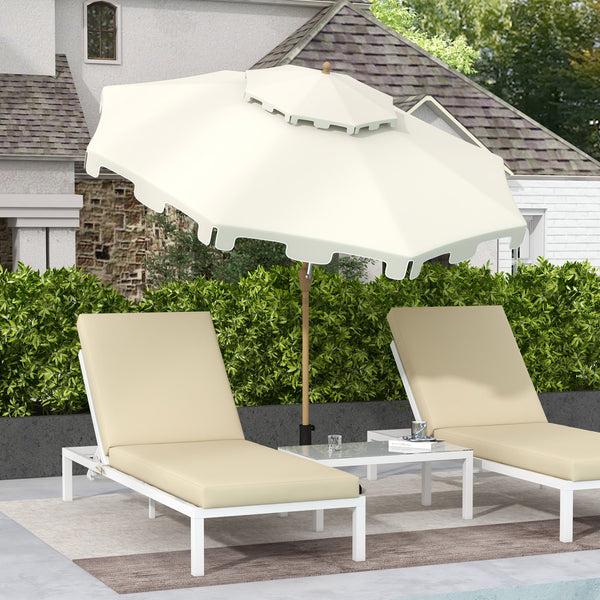 Outsunny 9' Patio Umbrella With Push Button Tilt And Crank Outdoor Umbrella With 8 Ribs Cream White