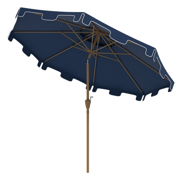 Outsunny 9' Patio Umbrella With Push Button Tilt And Crank Outdoor Umbrella With 8 Ribs Dark Blue
