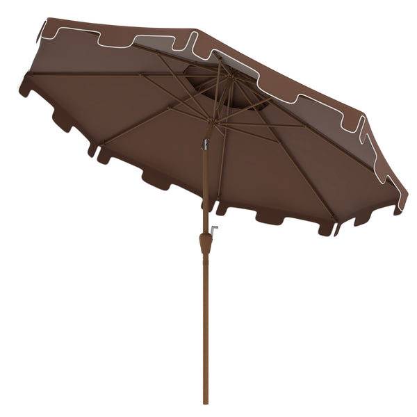 Outsunny 9' Patio Umbrella With Push Button Tilt And Crank Outdoor Umbrella With 8 Ribs Brown
