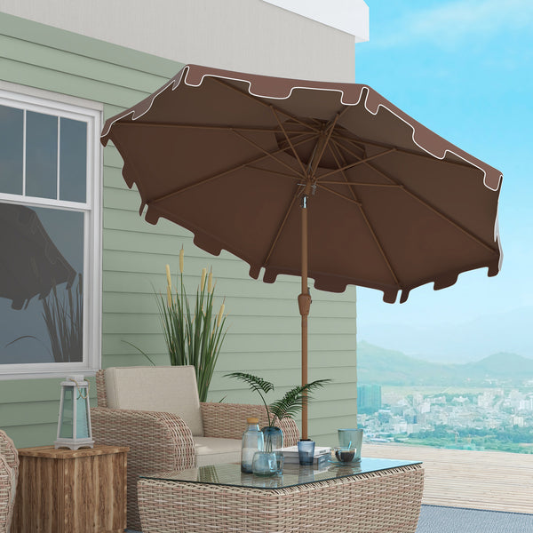 Outsunny 9' Patio Umbrella With Push Button Tilt And Crank Outdoor Umbrella With 8 Ribs Brown