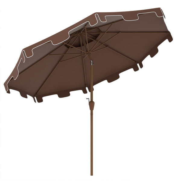 outsunny 9' Patio Umbrella with Push Button Tilt and Crank Outdoor Umbrella with 8 Ribs Brown