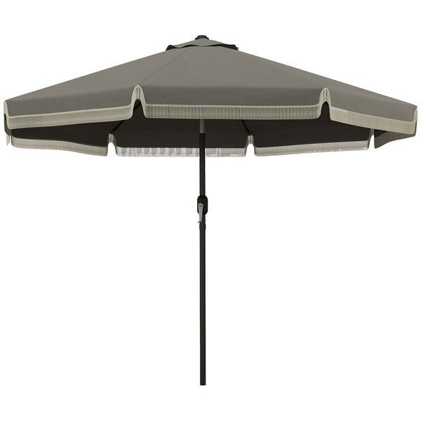Outsunny 9' Patio Umbrella With Tilt & Crank Ruffled Edge 8 Ribs Dark Gray